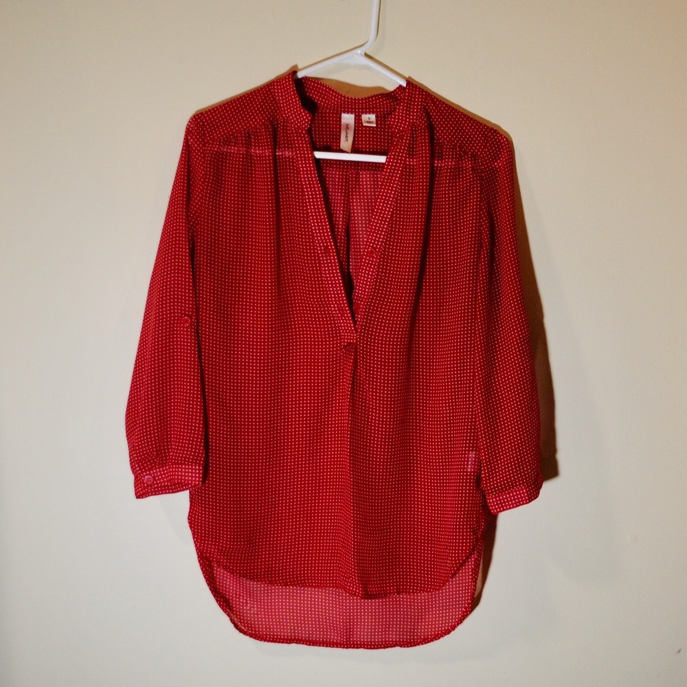 Tacera Red & White Dot Blouse - Size S